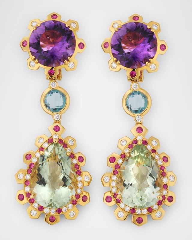 18K Yellow Gold Mixed-Stone Statement Earrings with Diamonds